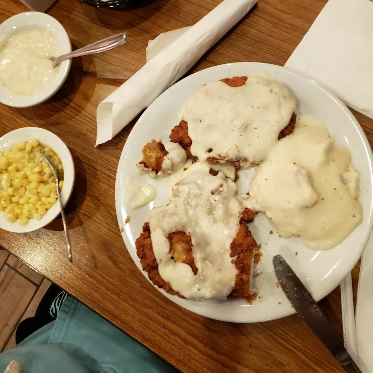 Chicken Fried Chicken with Mashed Potatoes Gravy and Corn