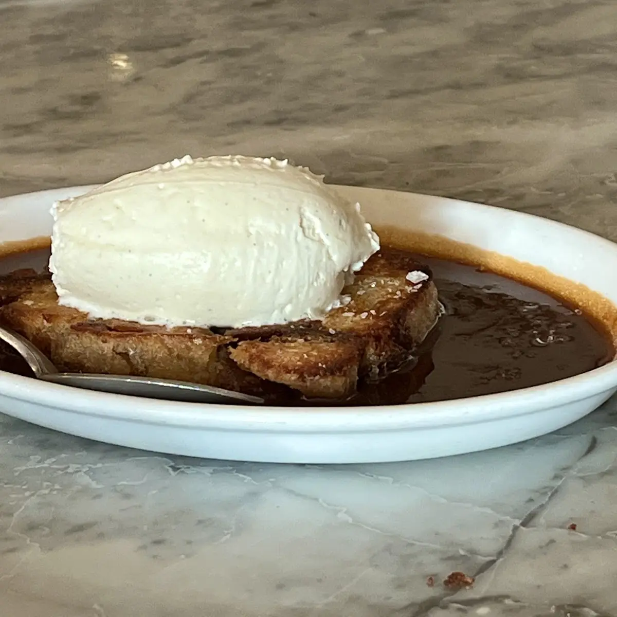 Maple Bread Pudding Espresso Butter Sauce Vanilla Whipped Cream