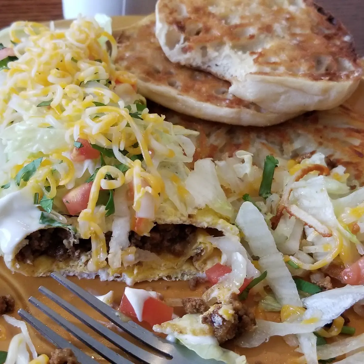 Mexican Omelet Hash Browns English Muffin