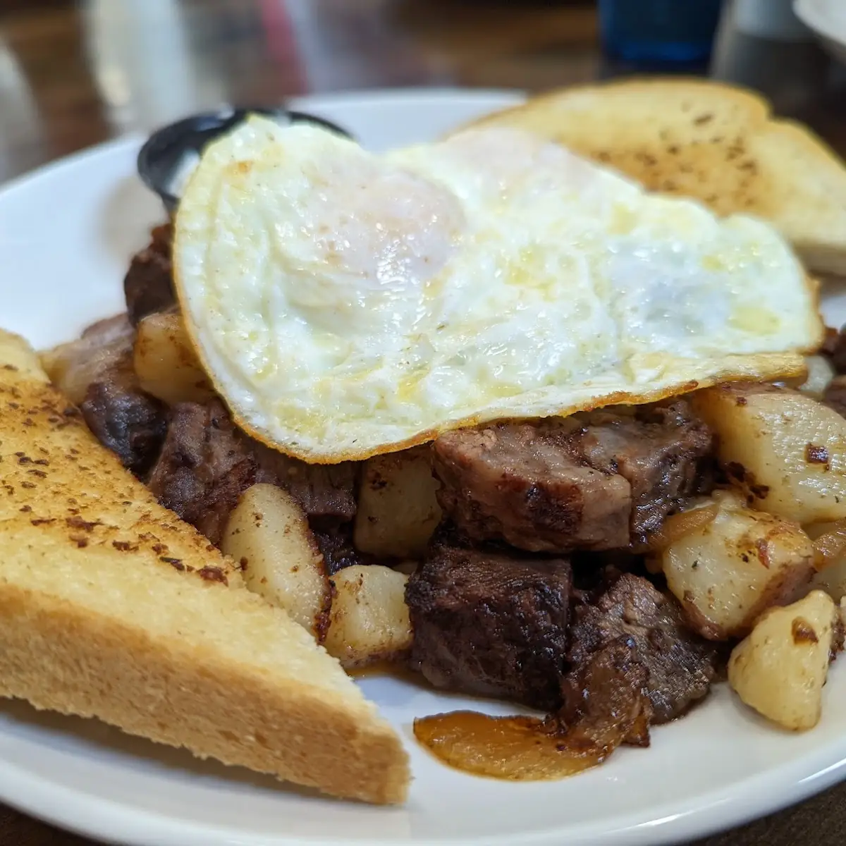 Spare Rib Hash with Eggs over Easy
