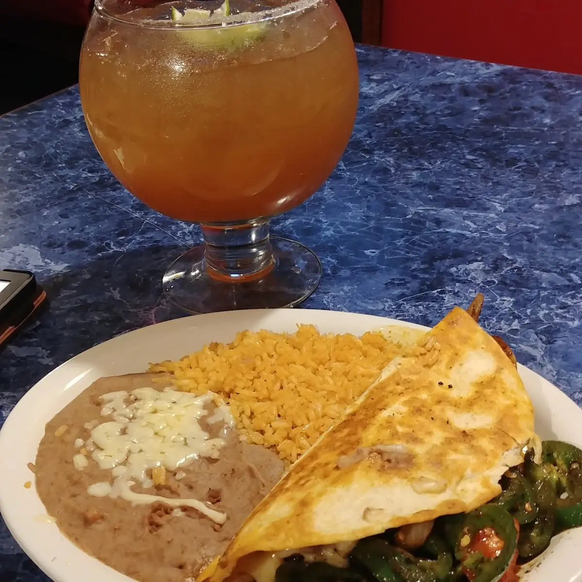 Steak Quesadilla with Extra Jalapenos 44oz Fishbowl Margarita