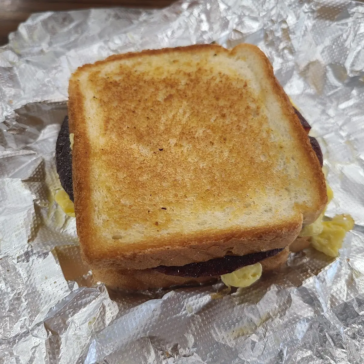 Fried Bologna Egg and Cheese Sandwich