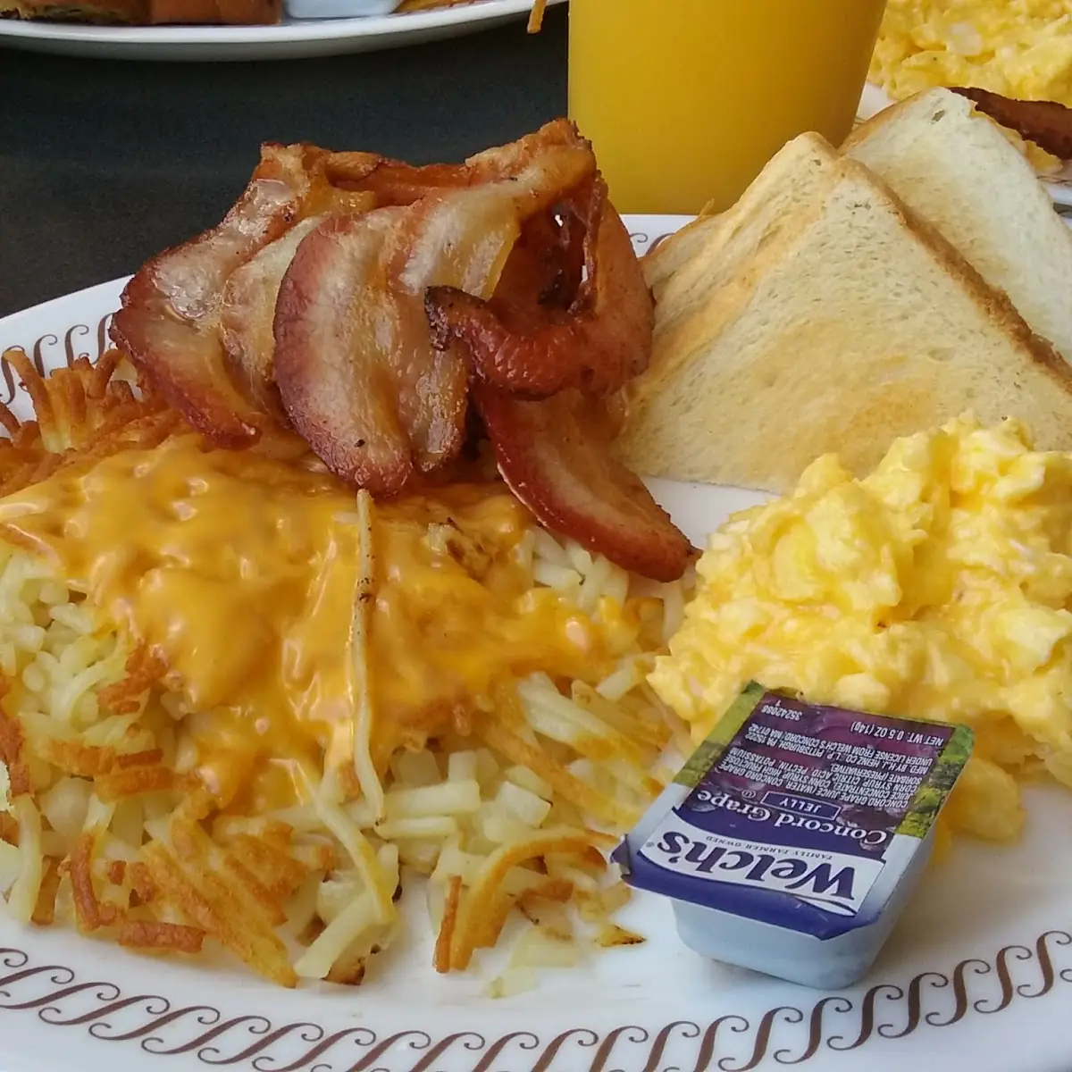 Hash Brown Bacon Eggs and Toast