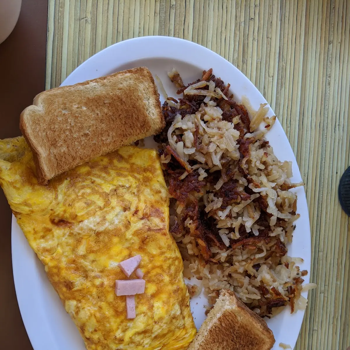 Ham Omelette with Hash Browns and Wheat Toast