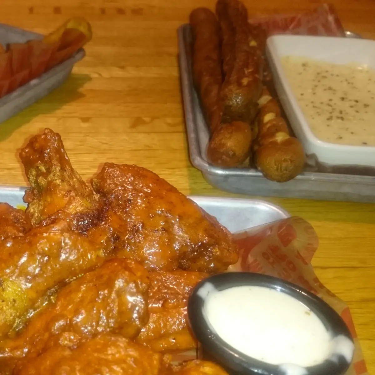 Wings Cheese Sticks and Pretzel Sticks