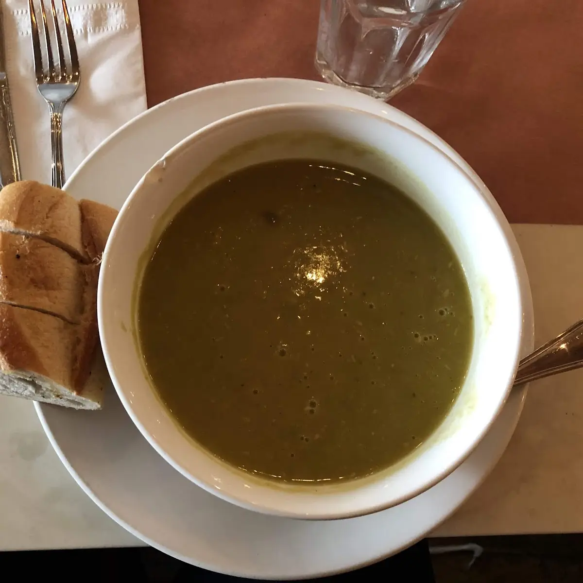 Split Pea Soup Bowl with Smoked Turkey and Side Bread