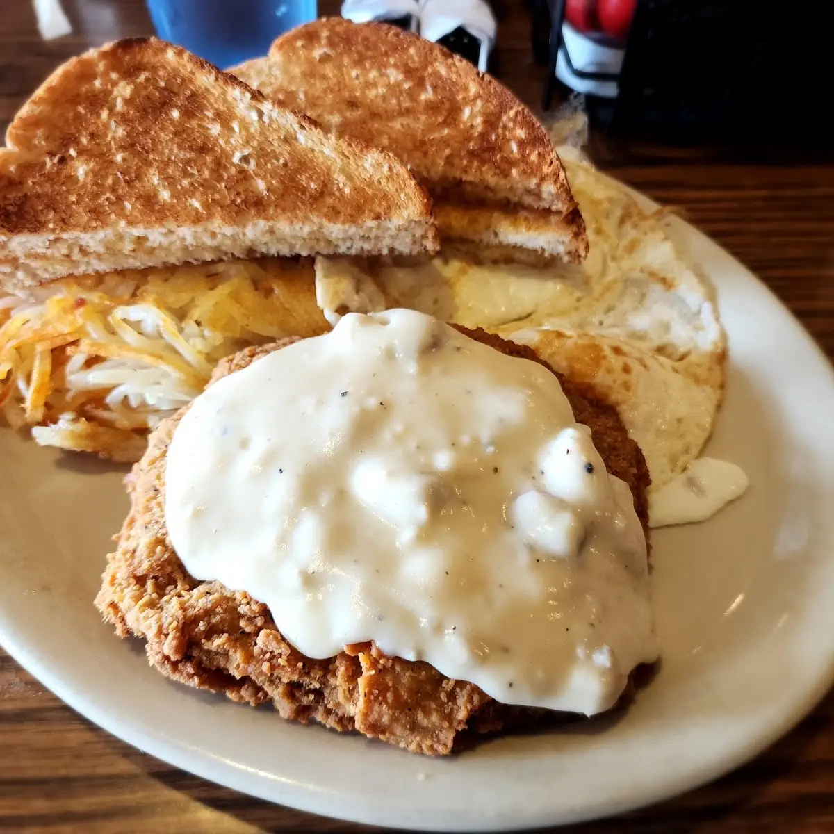 Chicken Fried Steak and Eggs with Hashbrowns