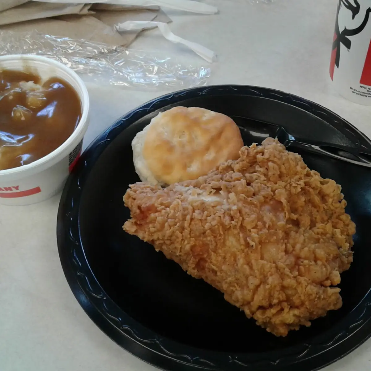 Extra Crispy Fried Chicken Breast with Mashed Potatoes and Gravy