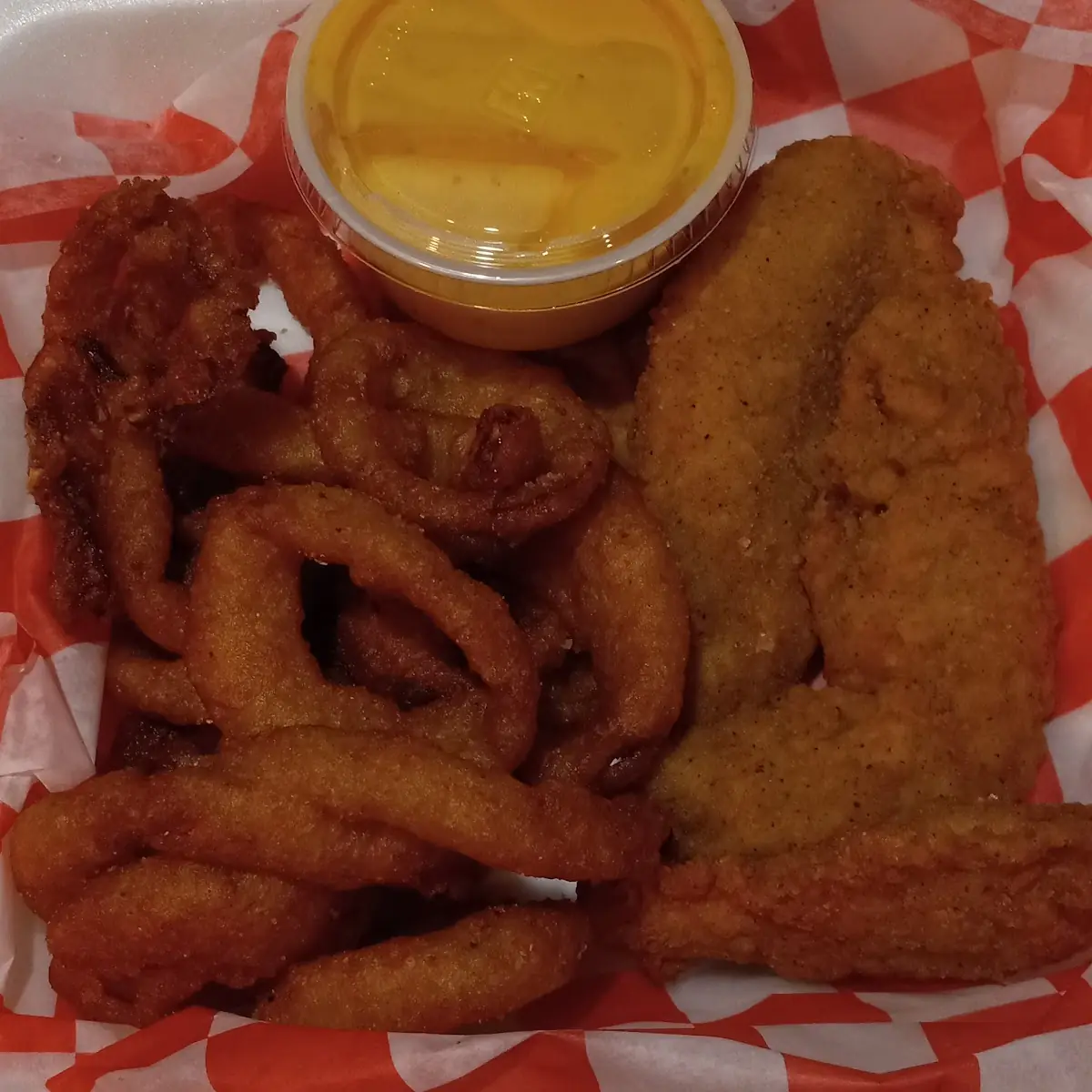 Chicken Strip Basket with Onion Rings