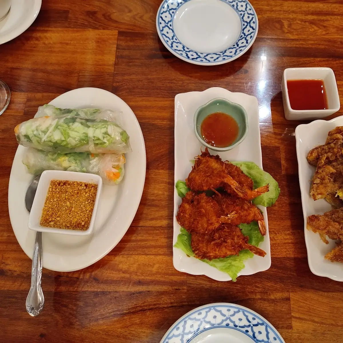 Spring Rolls Coconut Shrimp and Thai Toast