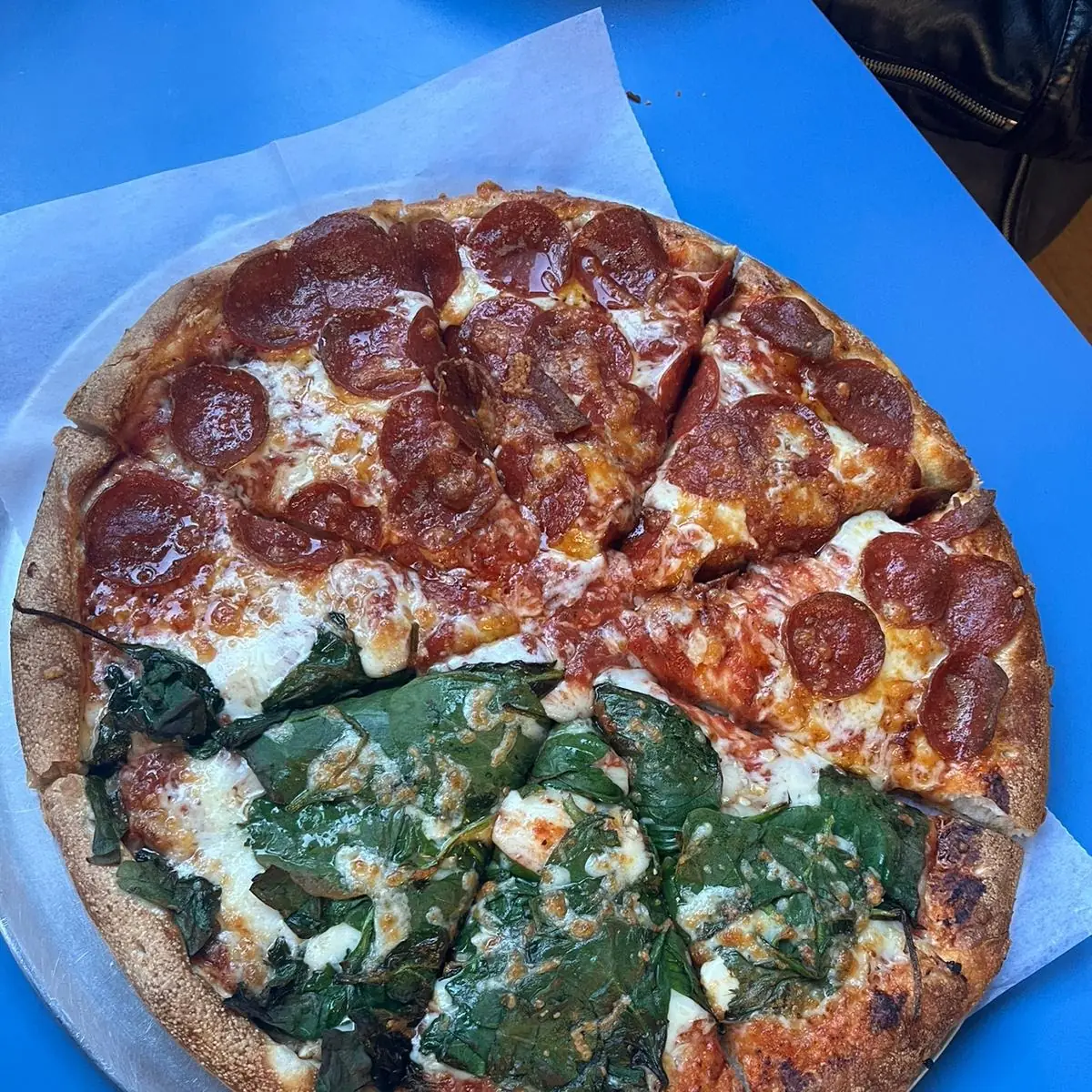 Half Spinach and Garlic and Half Pepperoni