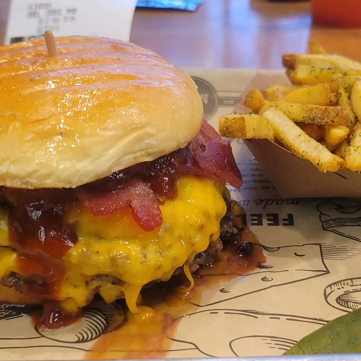 Double Bacon Cheeseburger and Fries