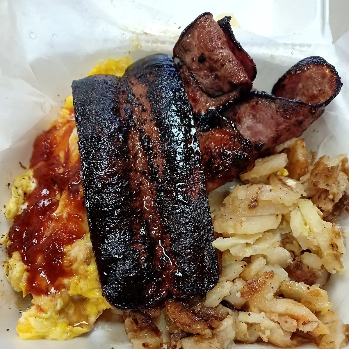 Turkey Sausage Beef Bacon Eggs and Hash Browns