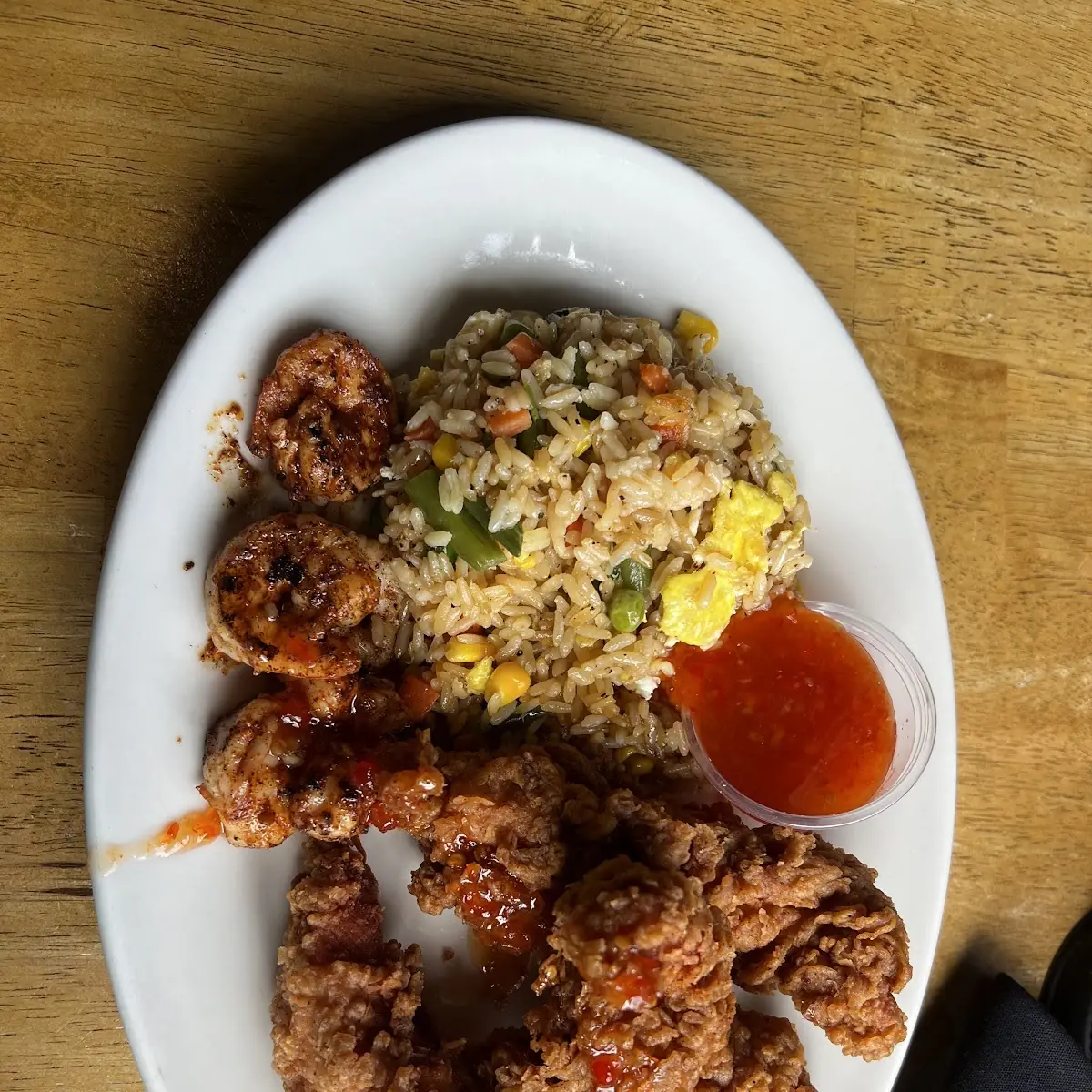 Fried Chicken Fried Rice with Blackened Shrimp