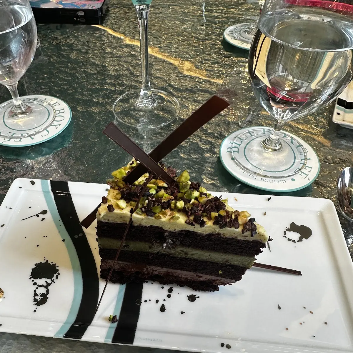 Chocolate Pistachio Sponge Cake Slice