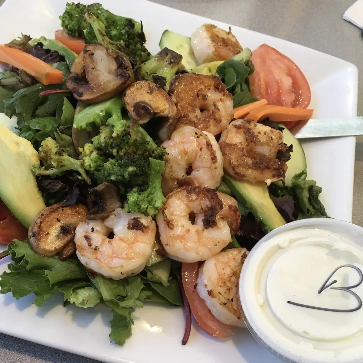 Grilled Shrimp Broccoli & Mushrooms with Avocado