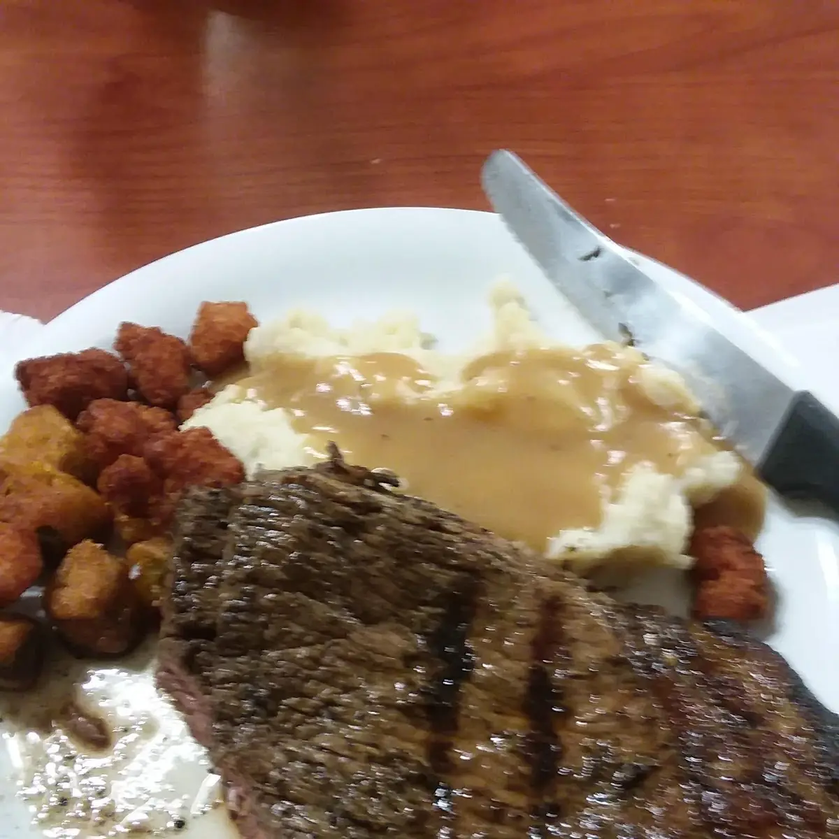 Steak Mashed Potatoes and Gravy Fried Shrimp
