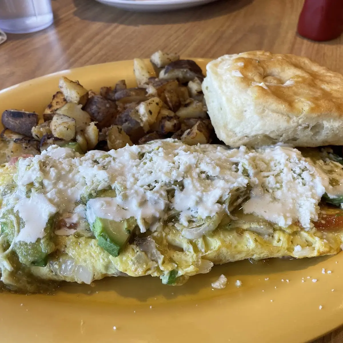 Veggie Omelette Grits Biscuit