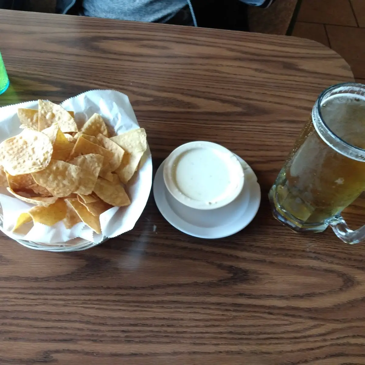 Chips N White Cheese Dip with a 32 Oz Dos Equis