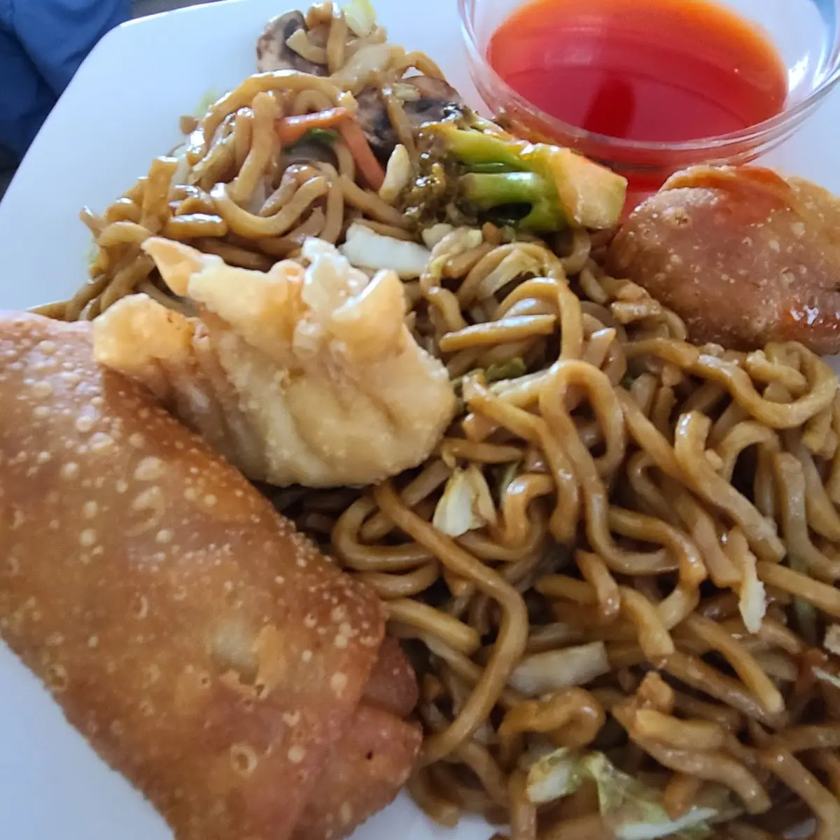 Vegetable Lo Mein Crab Rangoon and Spring Roll
