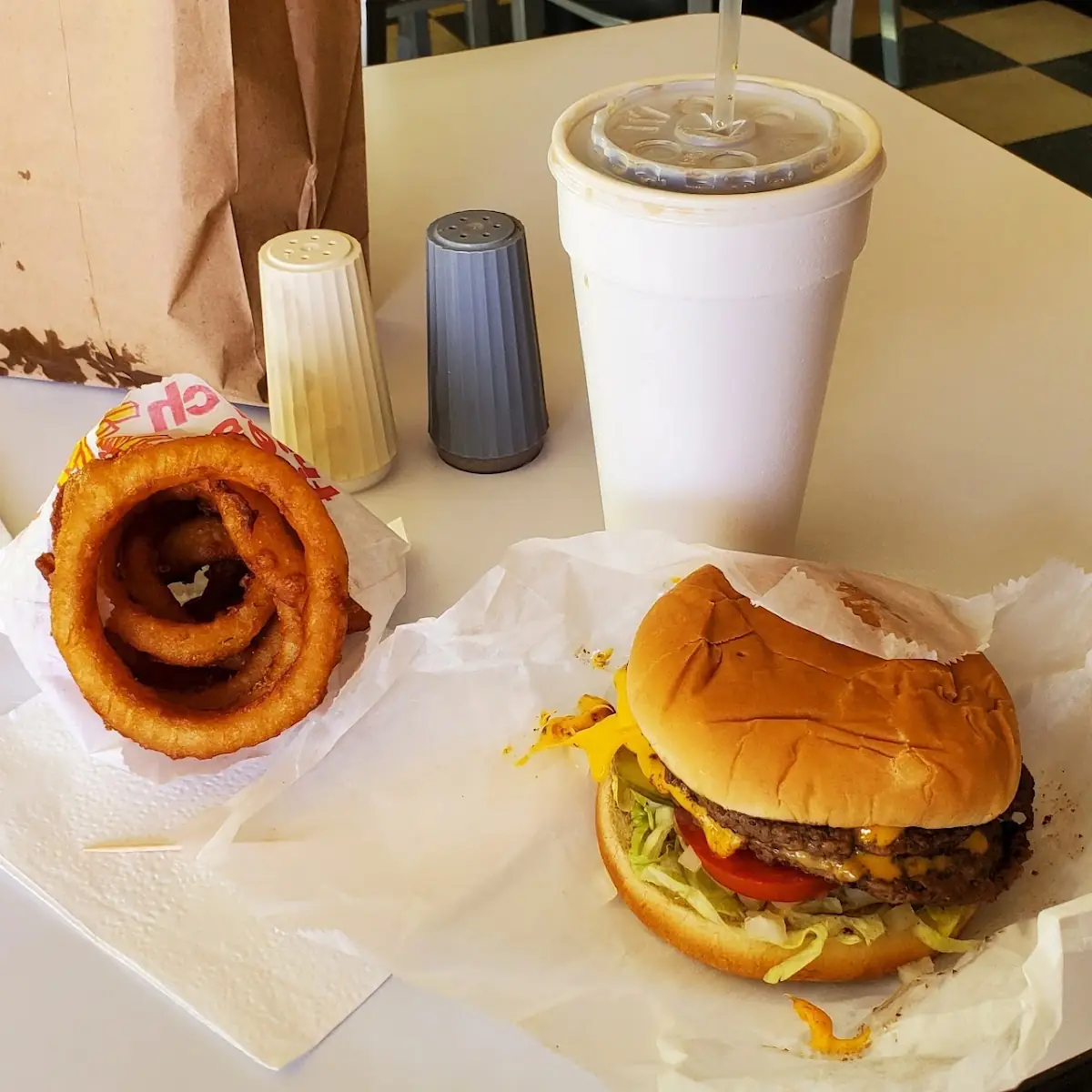 Double Cheeseburger All the Way w Onion Rings