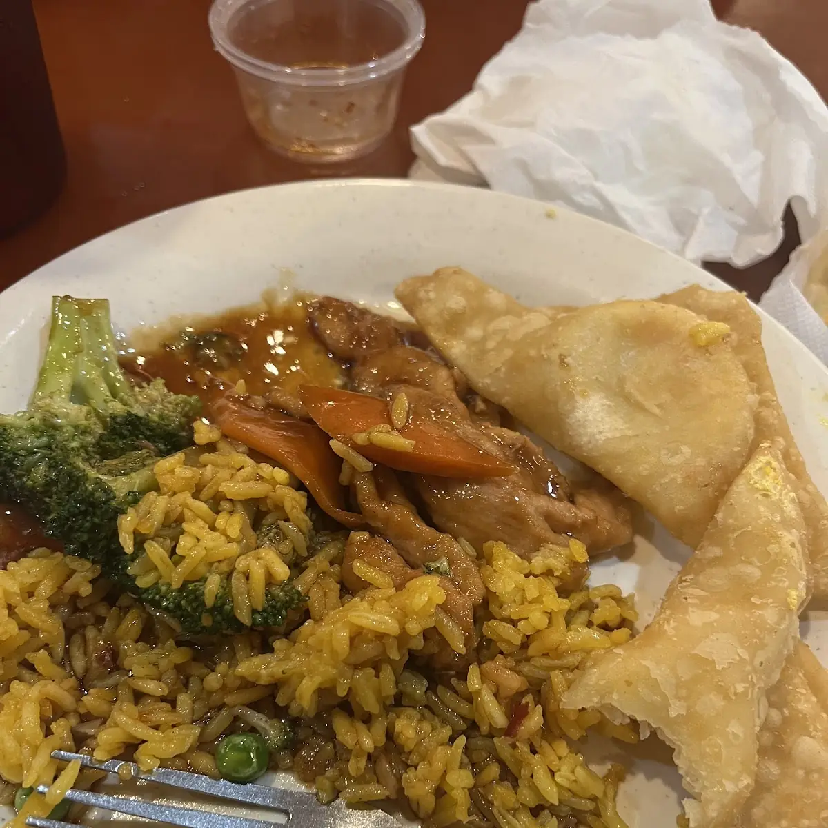 Chicken and Broccoli with Fried Rice and Crab Rangoons