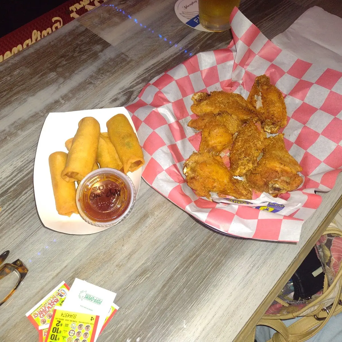 Chicken Wings and Spring Rolls