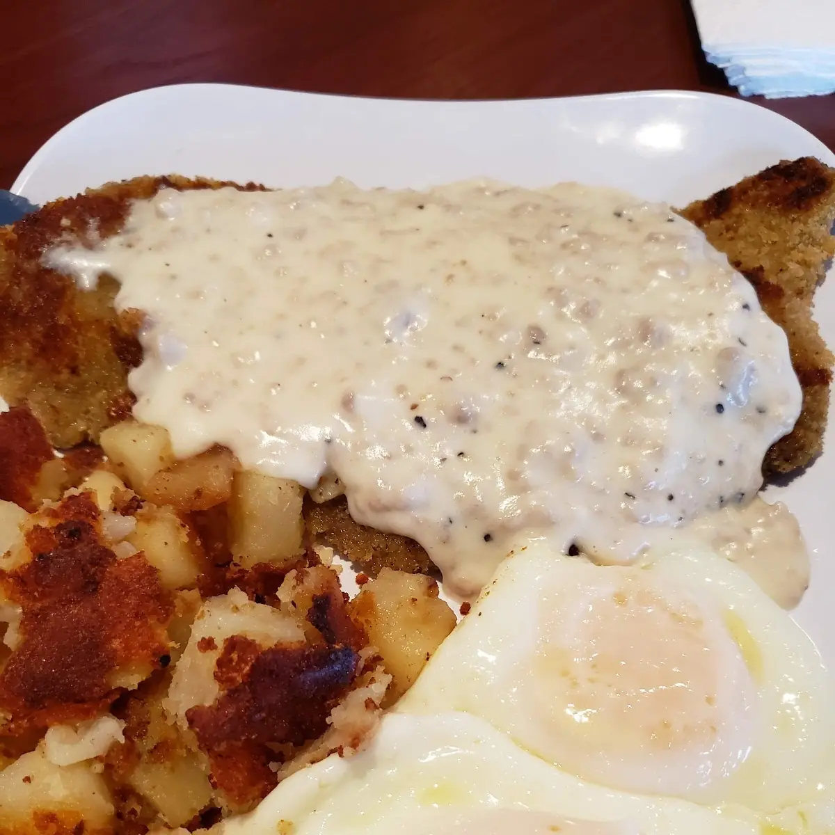 Chicken Fried Steak and Eggs with Country Potatoes