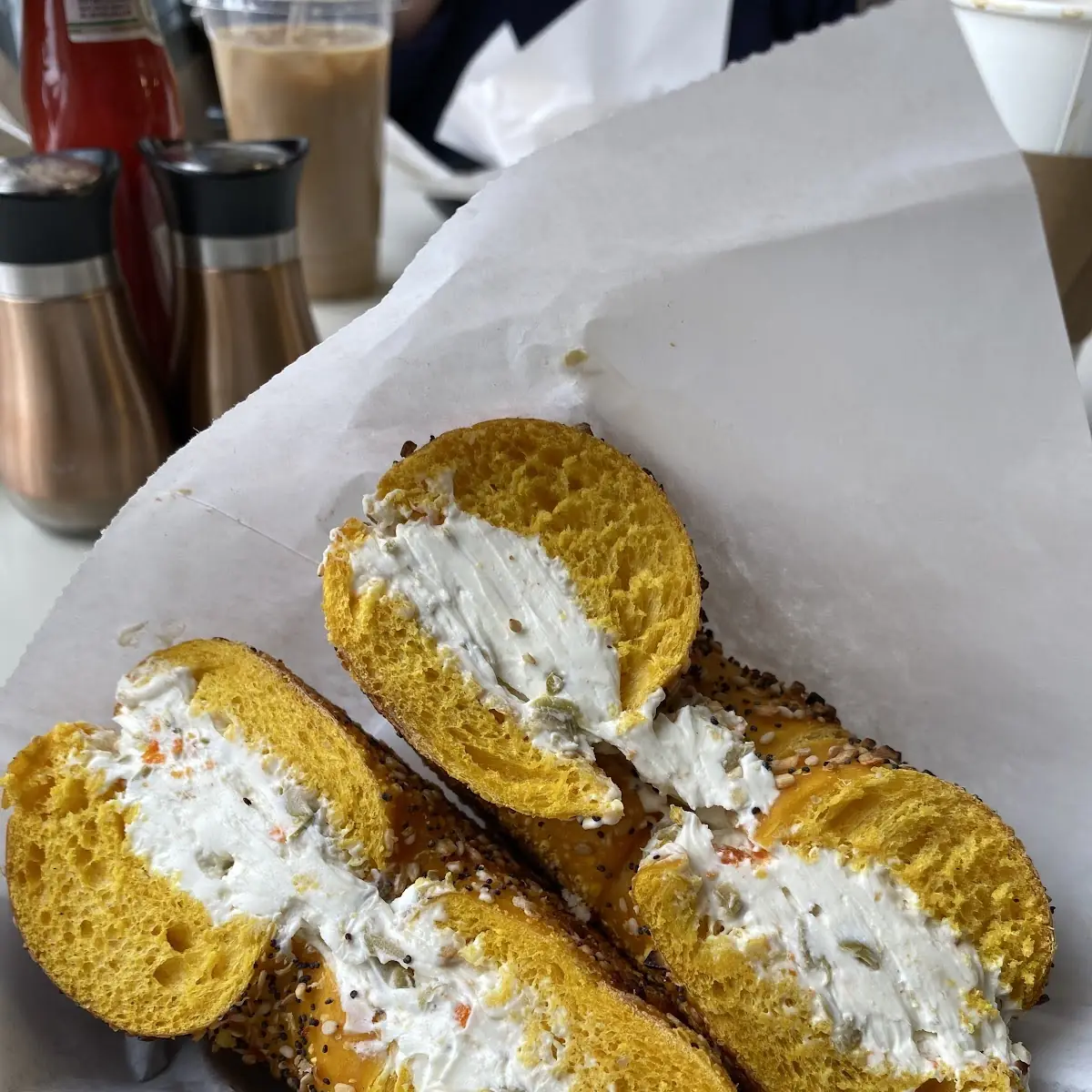 Egg Everything Bagel with Olive Cream Cheese