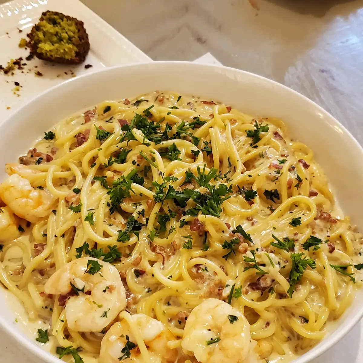 Spaghetti Bacon Shrimp Carbonara
