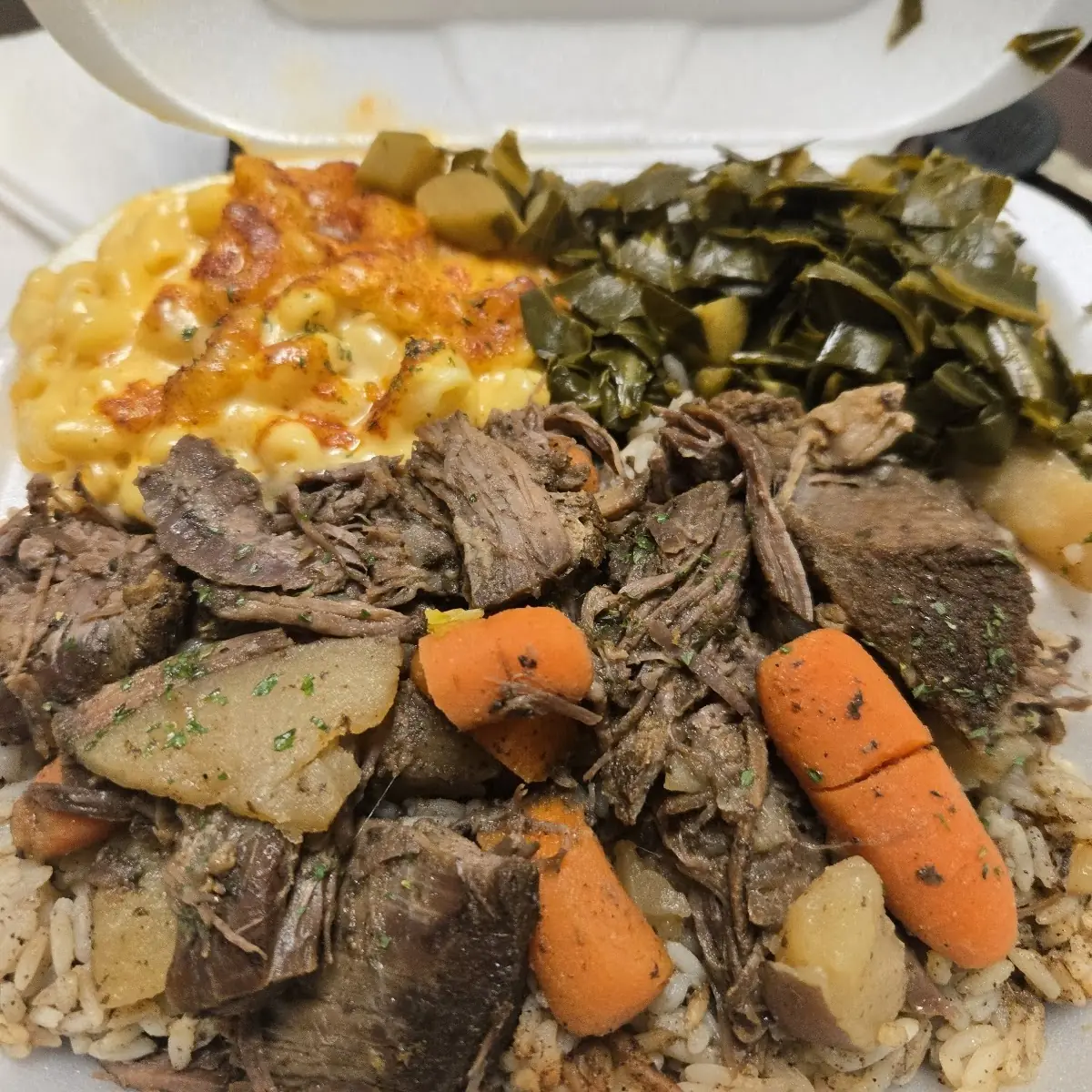 Pot Roast Dinner Mac N Cheese Collard Greens