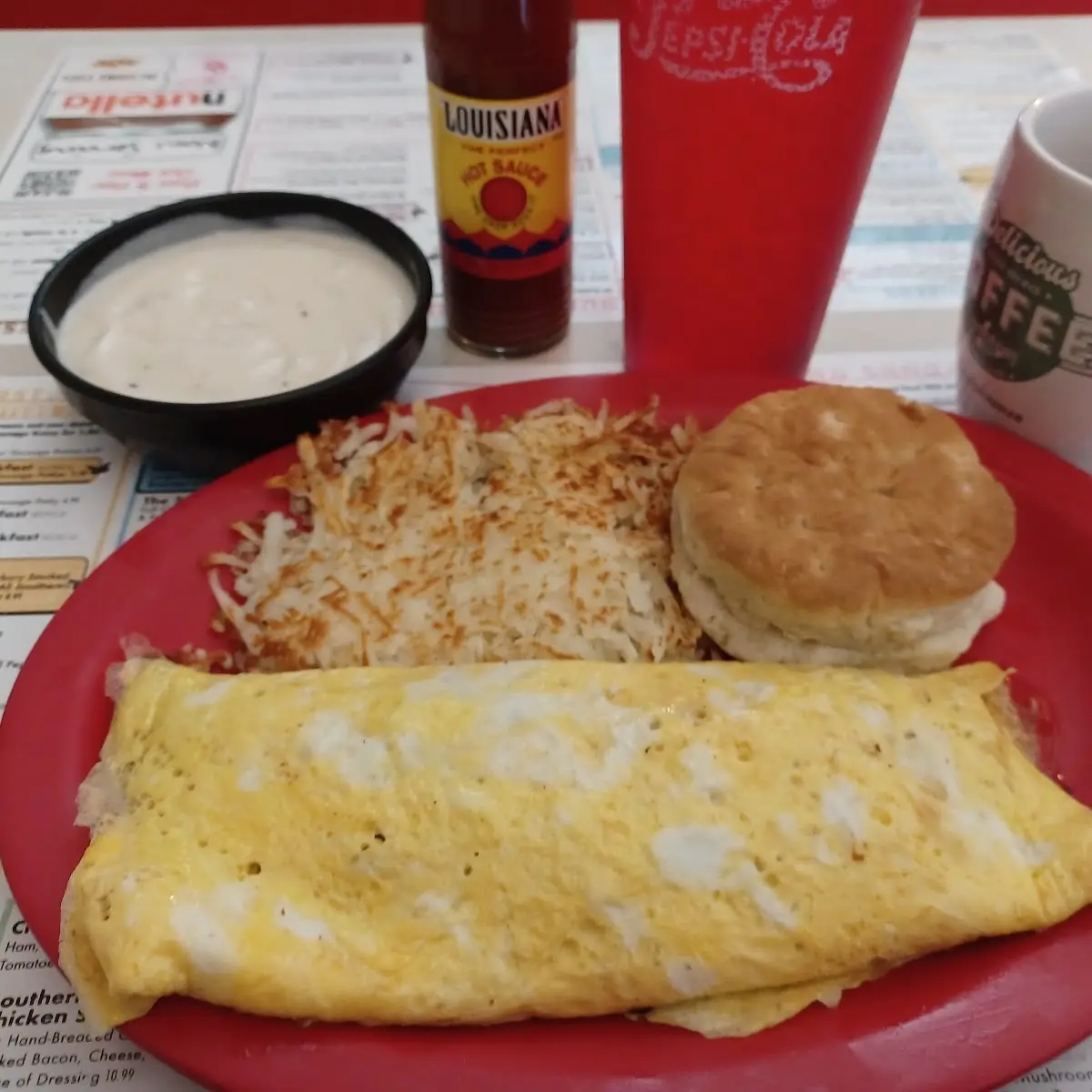 Spanish Omelette with Biscuit and Gravy