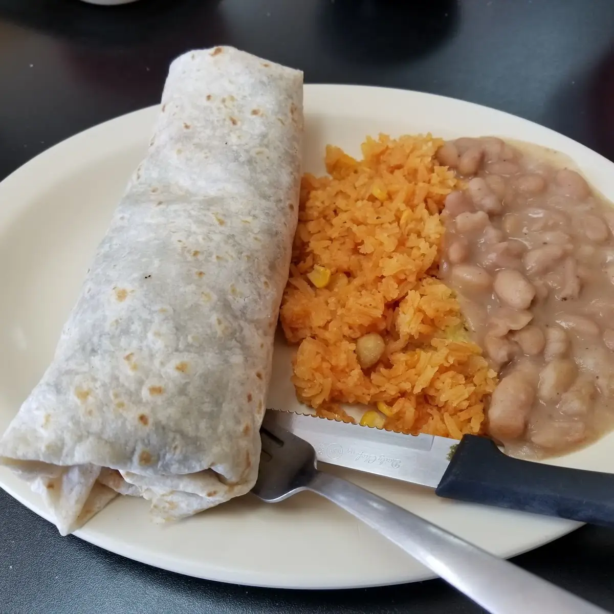Carne Asada Burrito w Rice and Beans