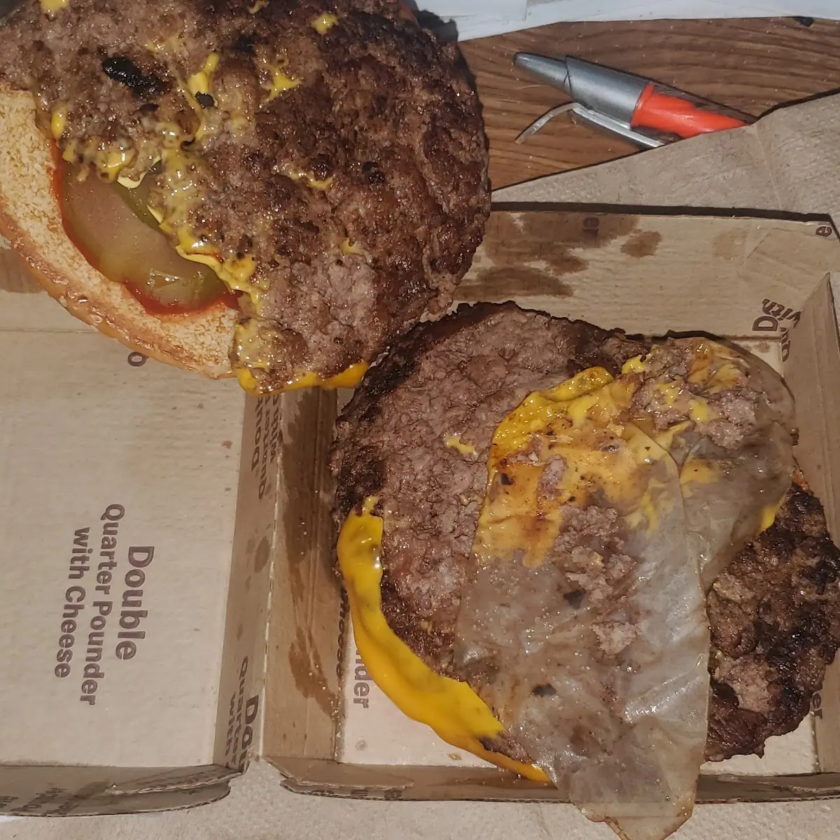 Double Quarter Pounder w Cheese and Burger Liner Cooked and Served