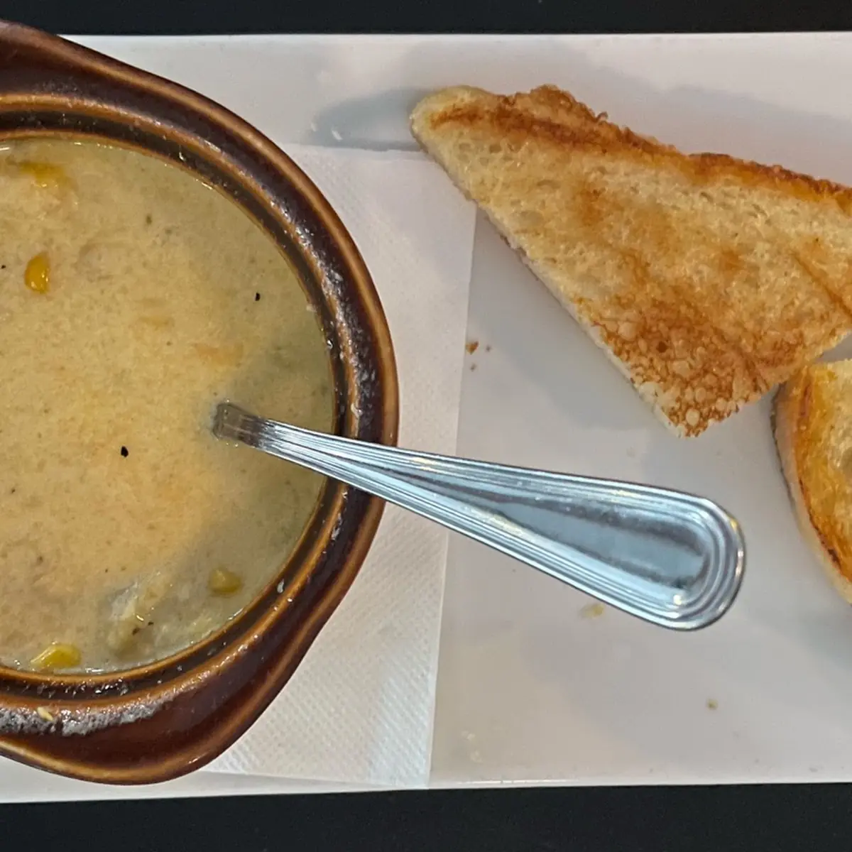 Seafood Au Gratin Soup with Garlic Bread