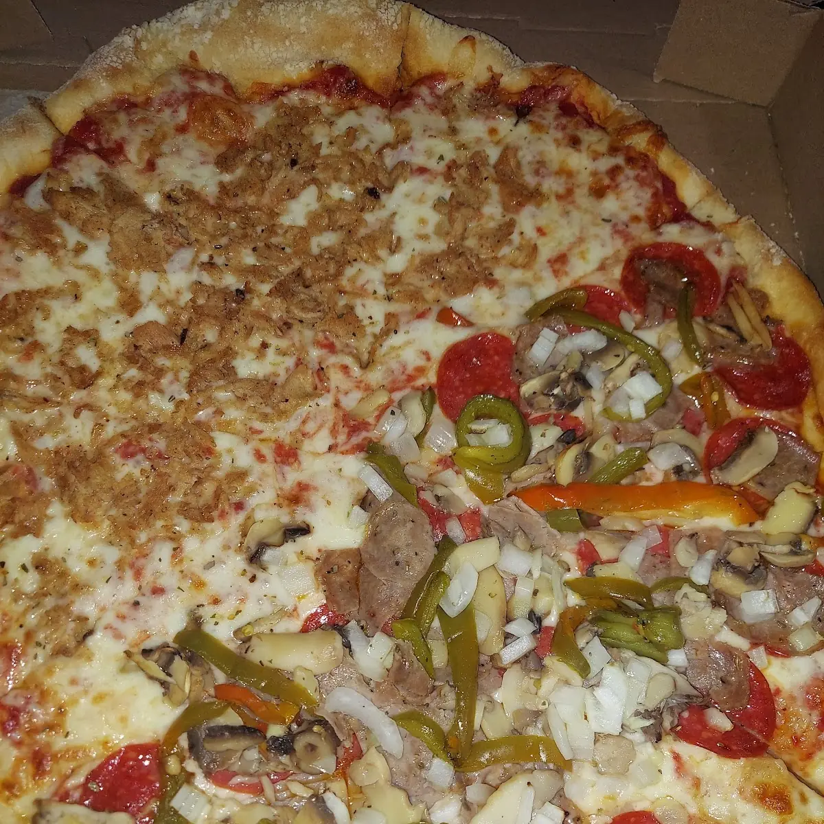 Half Supreme Half Chicken Pizza