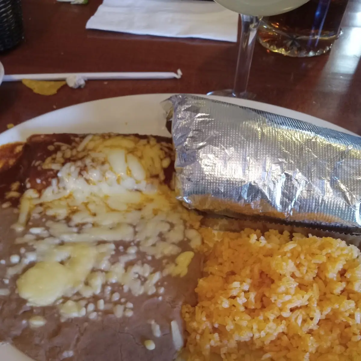 One Bean Burrito One Quesadilla Rice & Beans