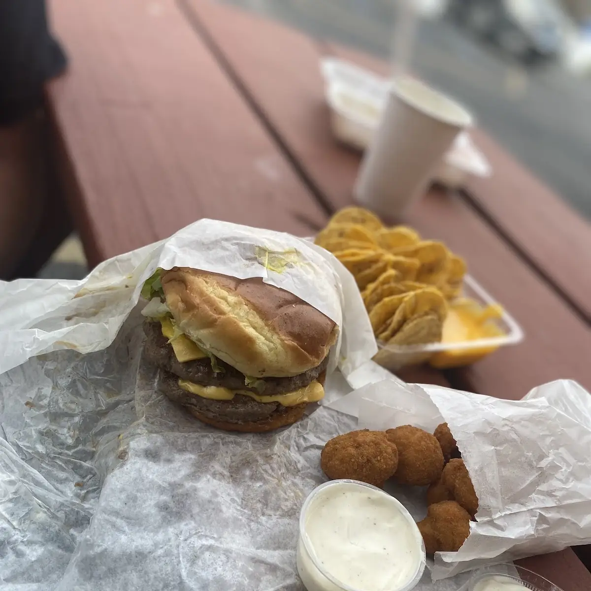 Double Cheeseburger with Breaded Mushrooms