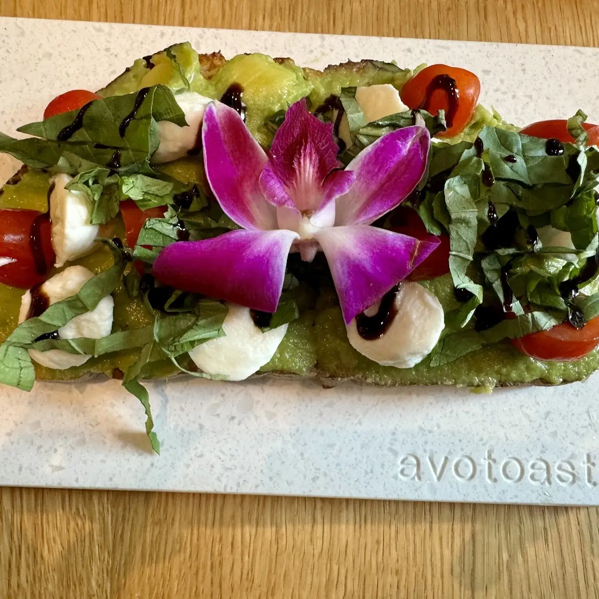 Caprese Toasty Avocado Mozzarella Tomato Fresh Basil Balsamic Glazed Donut