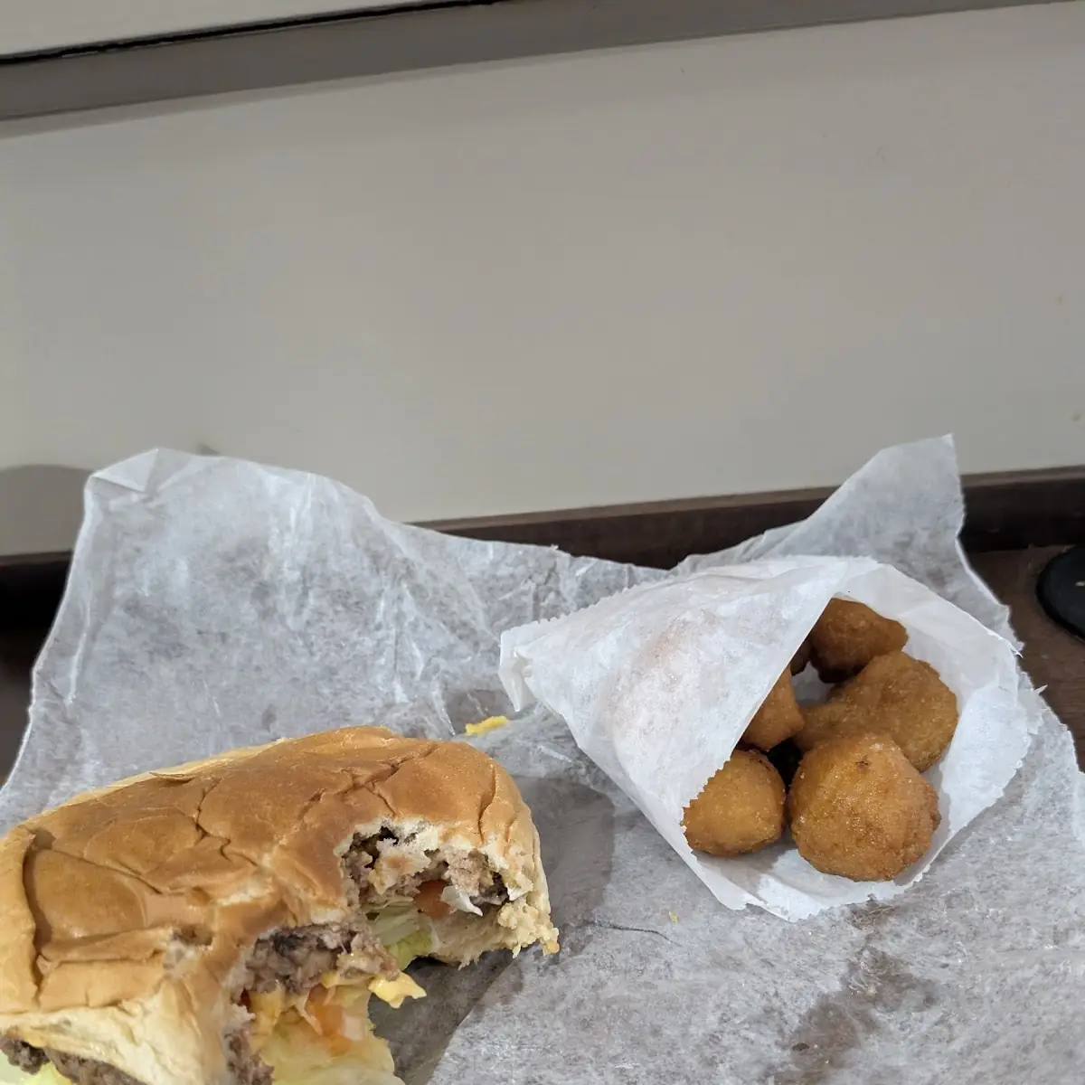 Single Hamburger and Corn Nuggets