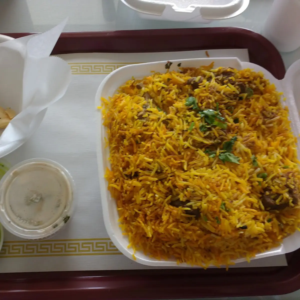 Lamb Biryani and Chicken Samosa