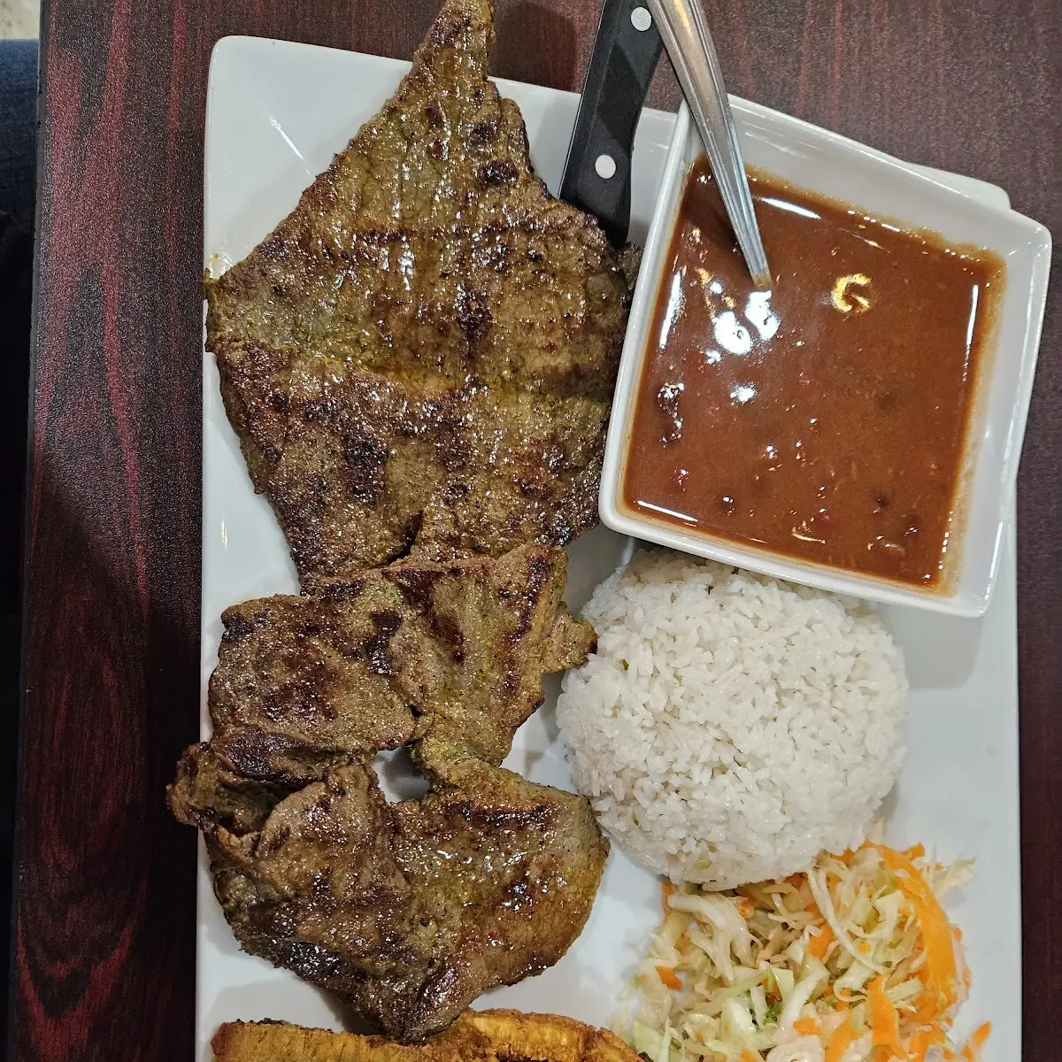 Carne Asada Grilled Steak Rice Beans Tostones