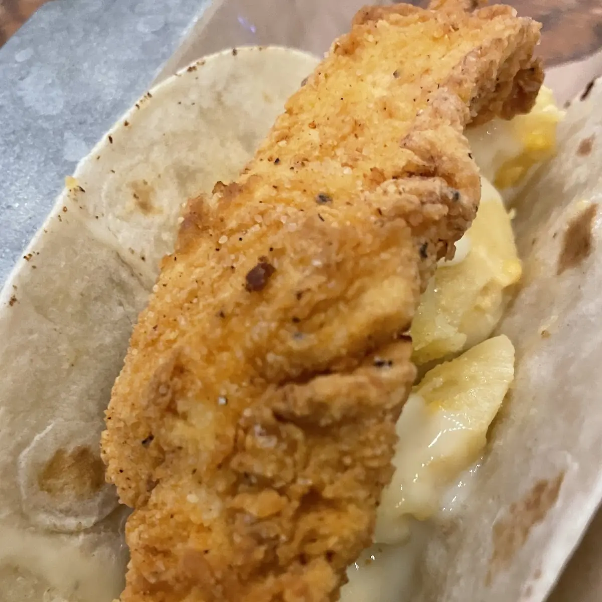 Chicken Tender Mac and Cheese Taco