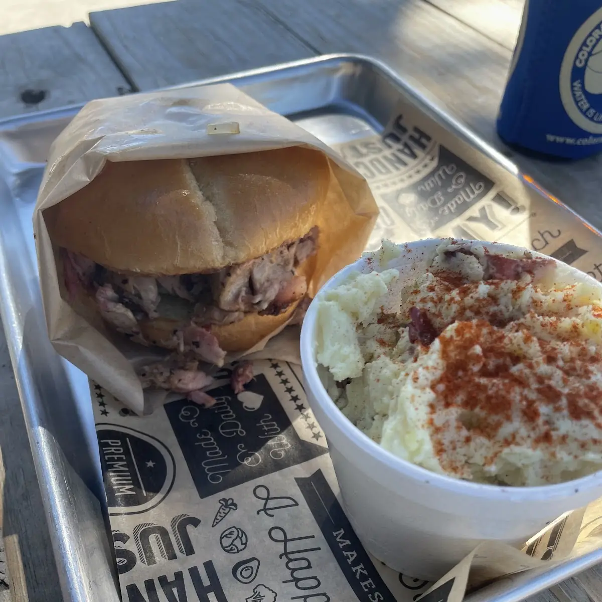 Potato Salad and Pulled Pork Sandwich