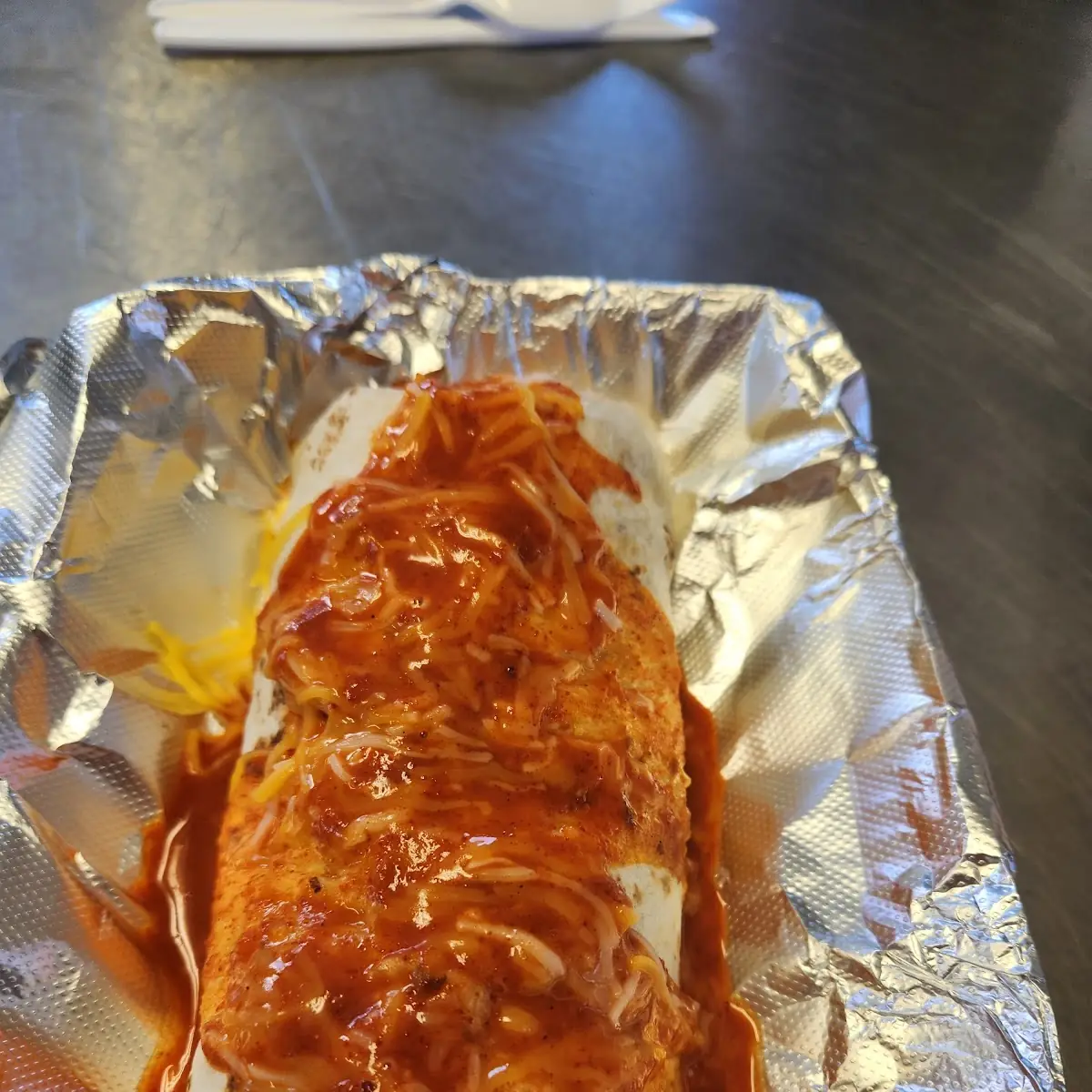 Smothered Burrito with Red Chile