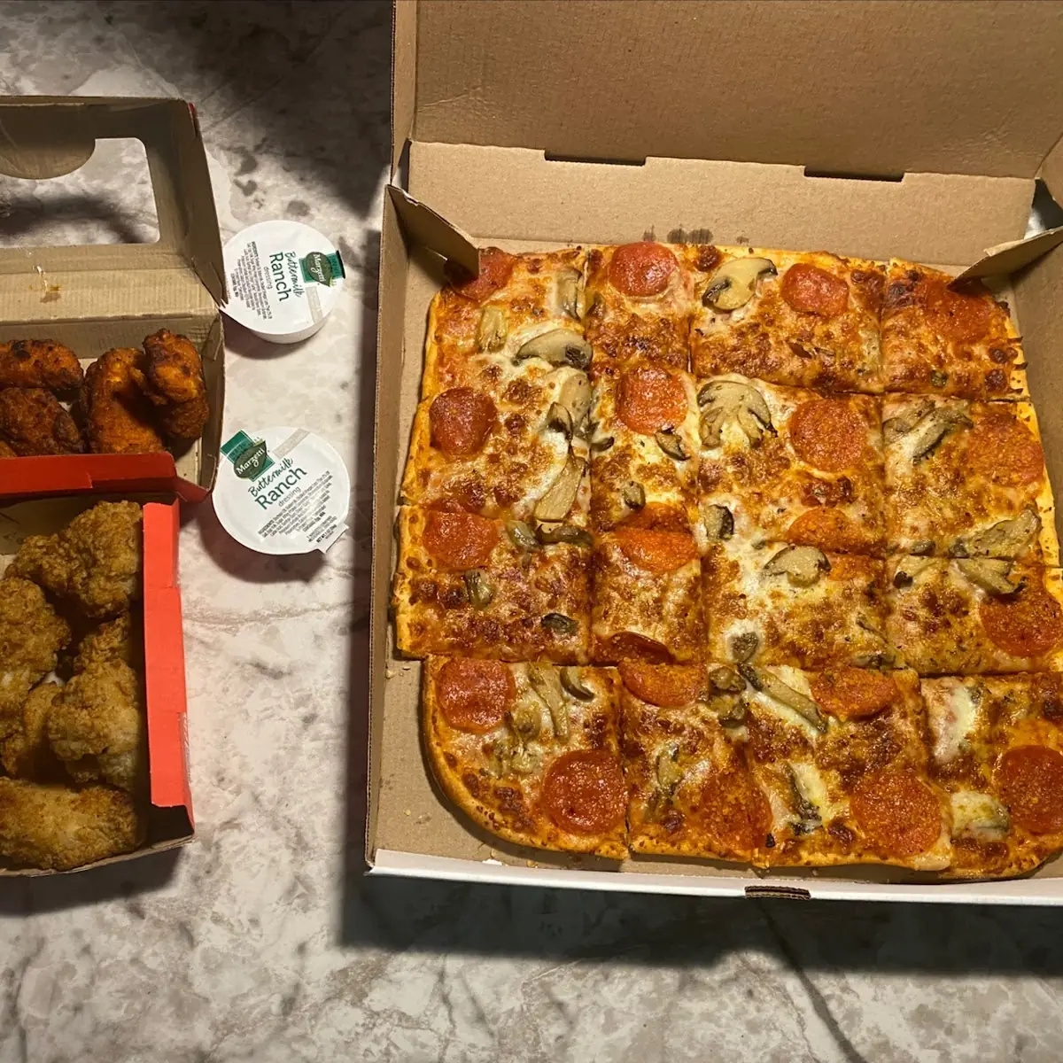 Thin Crust Pepperoni and Mushroom Pizza