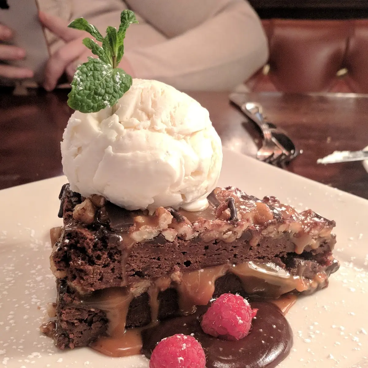 Turtle Fudge Brownie with Pecans & Vanilla Ice Cream
