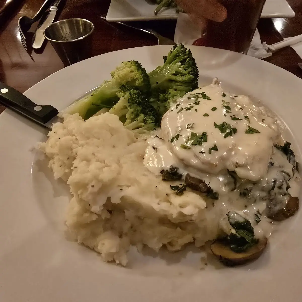 Chicken Stack with Mashed Potatoes and Broccoli