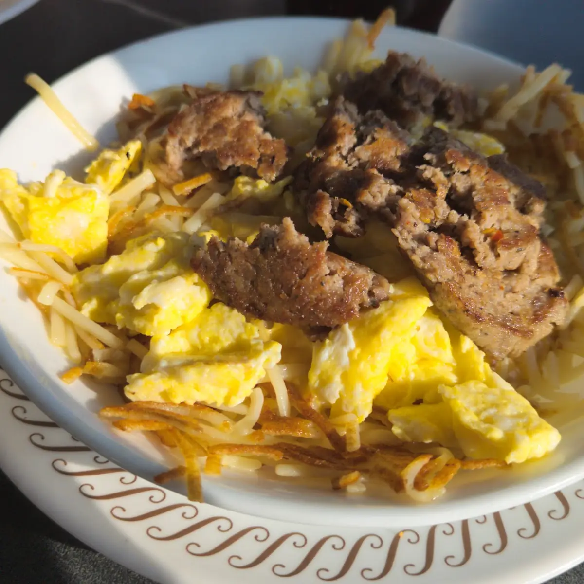 Sausage Egg and Cheese Hash Brown Bowl