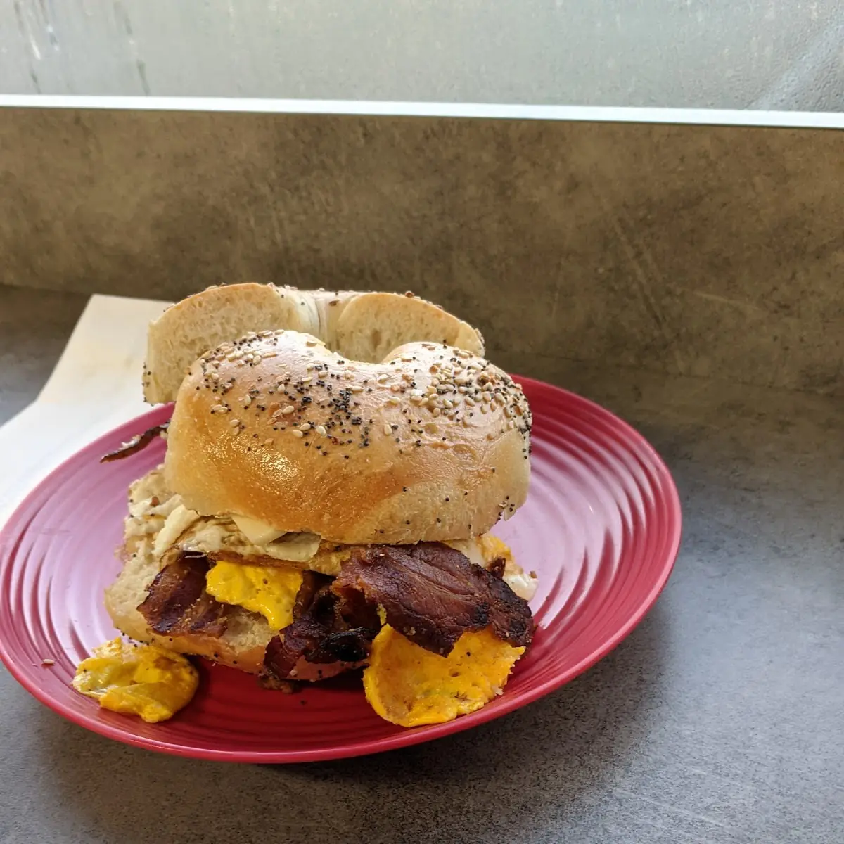 Bacon Egg Cheese on and Everything Bagel
